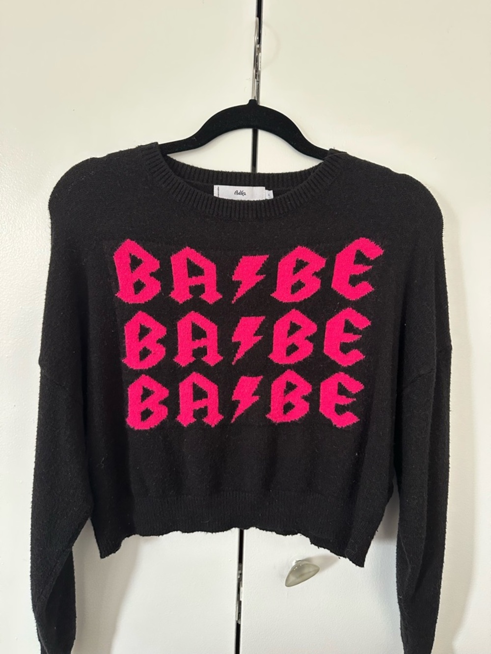 Adika Black Crewneck Sweater with Hot Pink 'BABE' Graphic